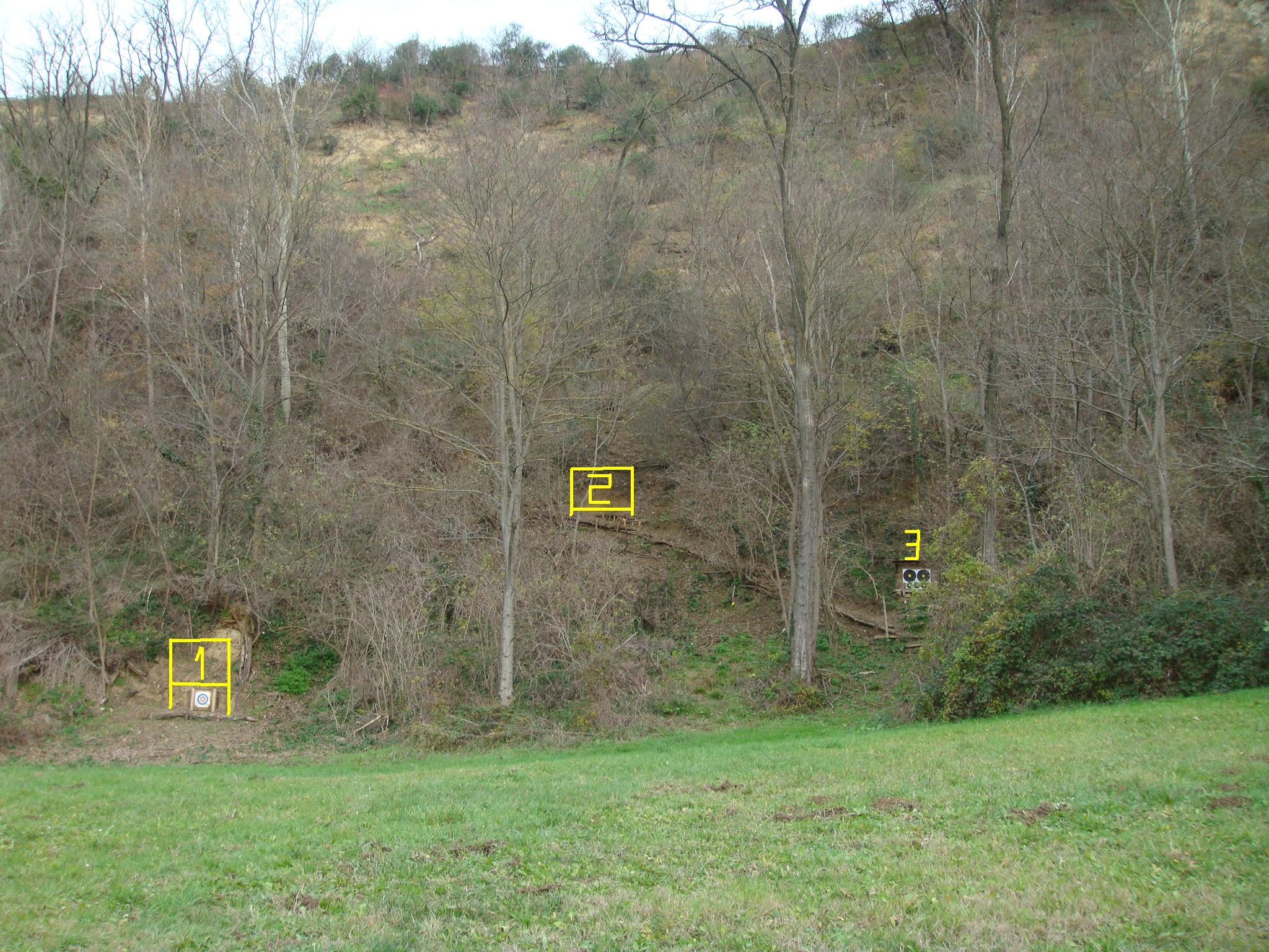 Buttes 1, 2, 3 : les archers tirent sur le même ligne de tir et synchronisent déplacements vers les buttes pour l'arrachage des flèches